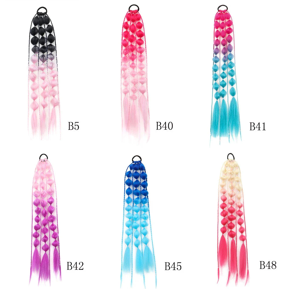 Colorful bubble braid ponytail wig made of high-quality heat-resistant fibers for a vibrant, unique style