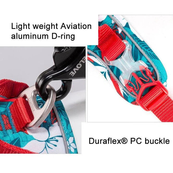 Durable reflective camouflage dog harness with lightweight aviation aluminum buckle for enhanced safety and comfort during outdoor activities