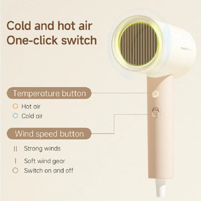 High-power anion hair dryer with foldable design, infrared heating, and dual heat and speed settings for quick drying and healthy hair