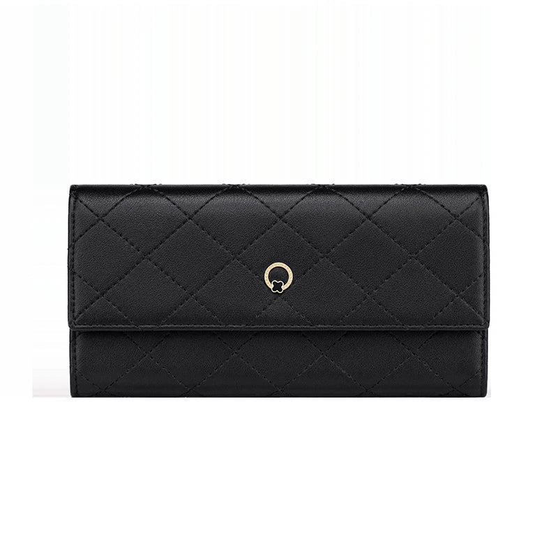Premium cowhide long wallet with multi-card pockets, zipper compartment, and European-inspired design