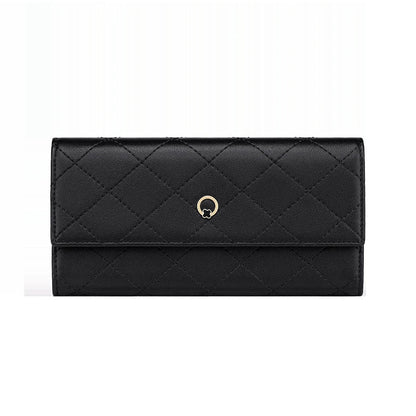 Premium cowhide long wallet with multi-card pockets, zipper compartment, and European-inspired design