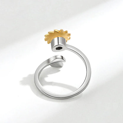 Sunflower Adjustable Rotating Ring in Platinum Finish - Elegant Floral Accessory for Everyday Wear