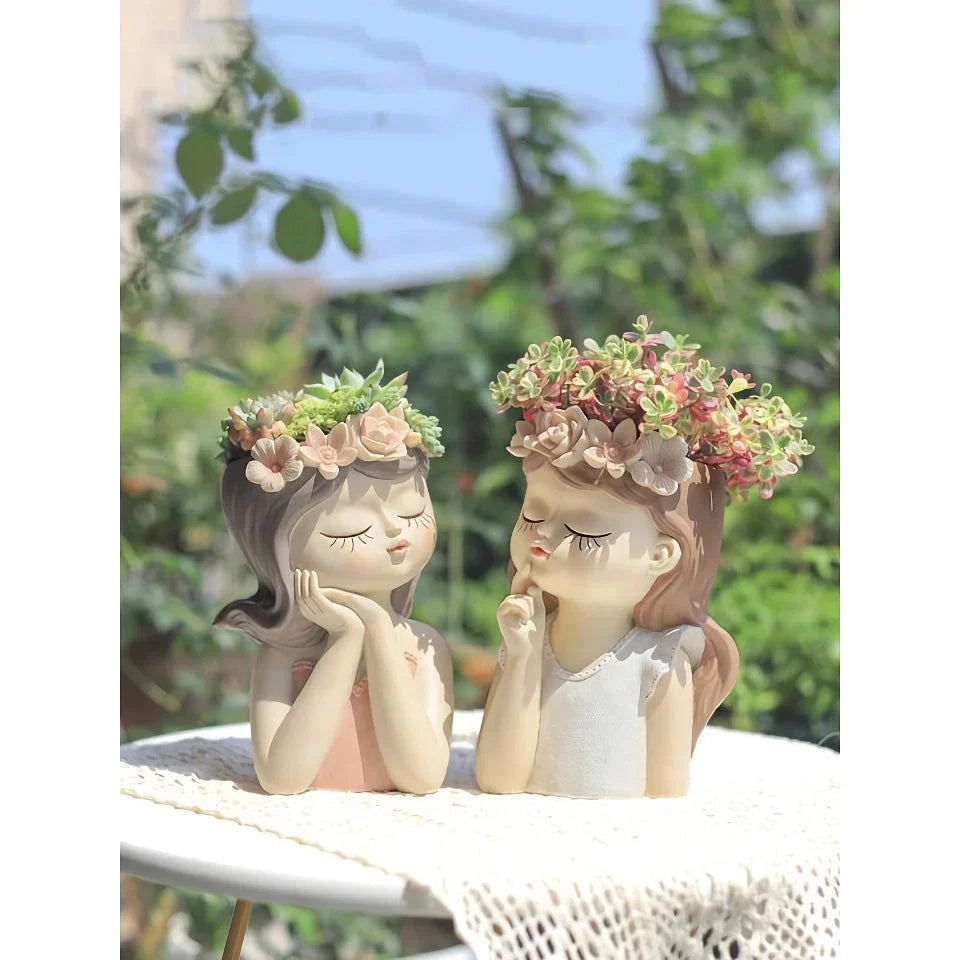 7.8-inch Fairy Girl Planter with hand-painted details, designed to hold succulents and small plants