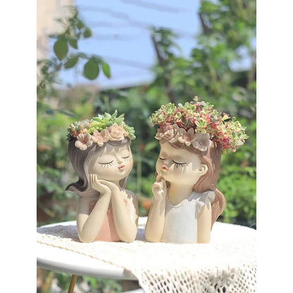 7.8-inch Fairy Girl Planter with hand-painted details, designed to hold succulents and small plants