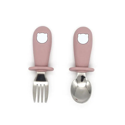 Cartoon Stainless Steel Kids' Cutlery Set with spoon and fork in playful designs, perfect for toddler and child mealtime