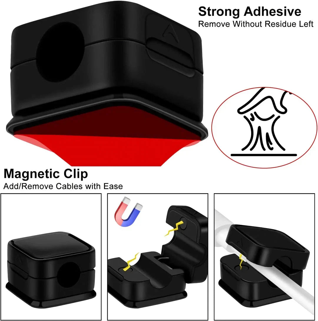 Premium Magnetic Cable Organizer with one-handed magnetic clamping and 60° rotating shaft for easy cord management