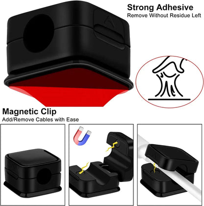 Premium Magnetic Cable Organizer with one-handed magnetic clamping and 60° rotating shaft for easy cord management
