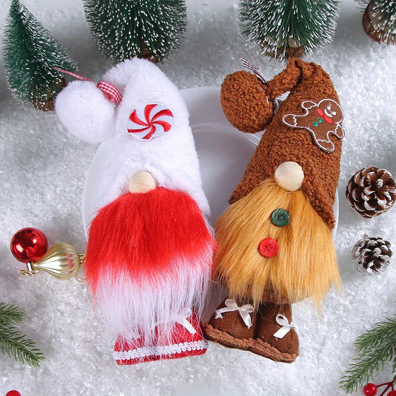 Faceless Elderly Candy Decorations in various candy-inspired designs, including round candy, candy canes, and gingerbread men