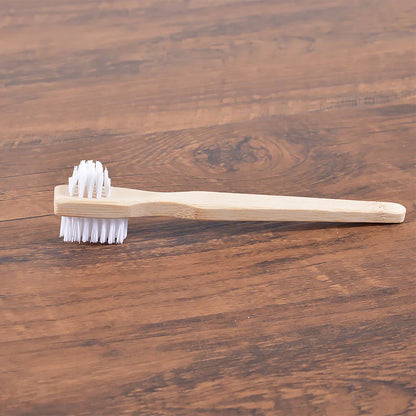 Premium Bamboo Denture Cleaning Brush with advanced DuPont bristles for effective plaque removal and a sparkling clean denture