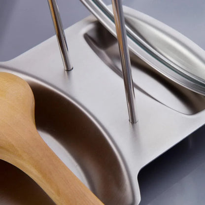 Premium eco-friendly stainless steel cooking spoon and pan lid rack for organized, sustainable kitchen