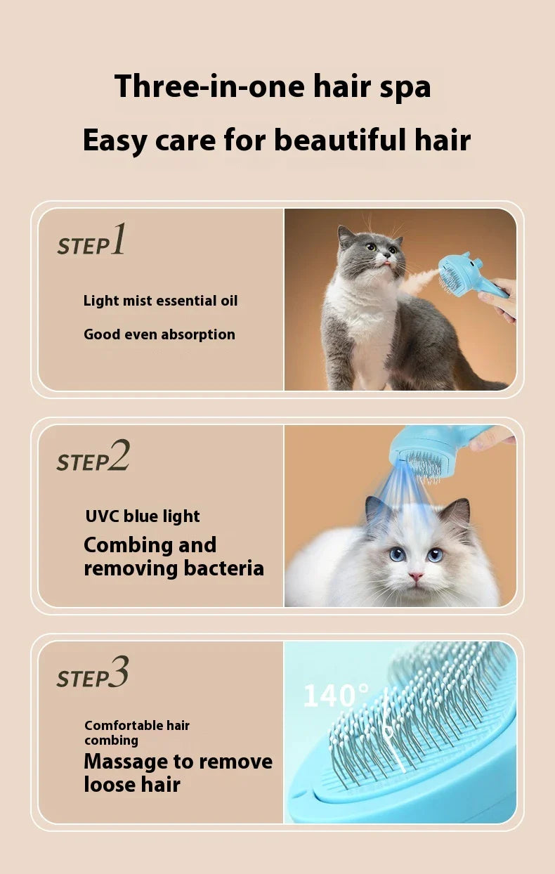 Rechargeable Pet Hair Removal Comb with Spray Cleaner - Effortlessly remove stubborn pet hair and keep your furry friend's coat fresh and healthy.