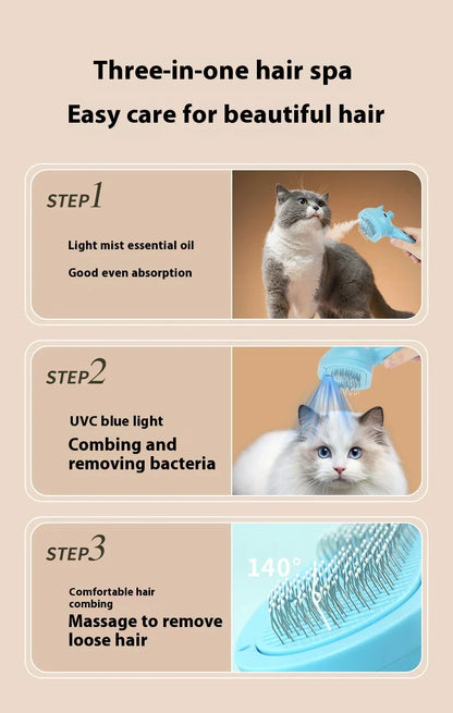 Rechargeable Pet Hair Removal Comb with Spray Cleaner - Effortlessly remove stubborn pet hair and keep your furry friend's coat fresh and healthy.