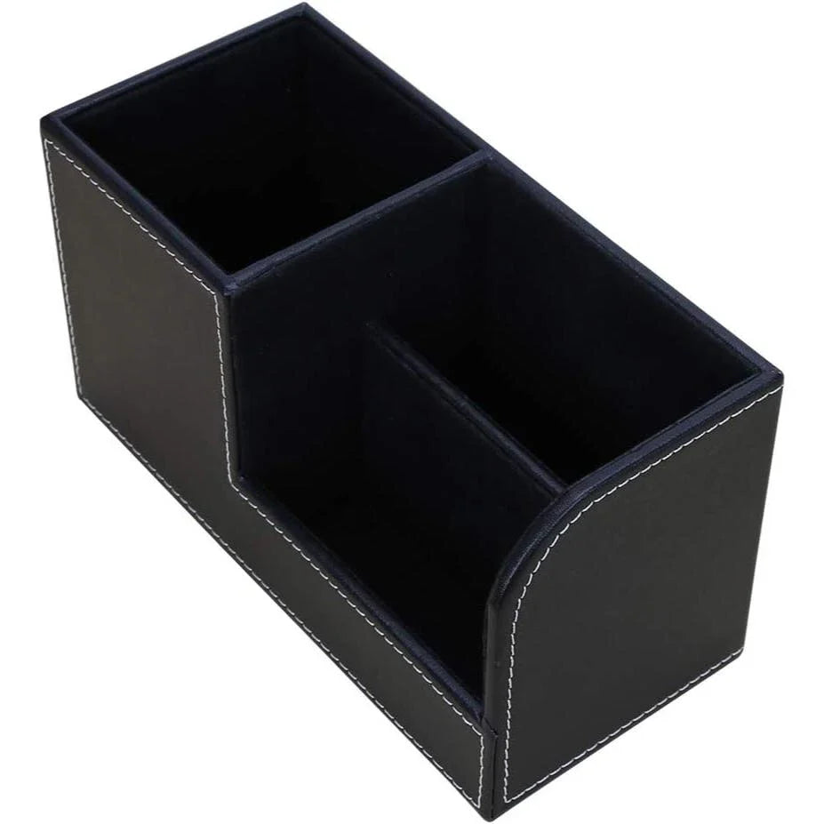 Elegant leather desk organizer with multiple compartments for storing pens, business cards, and other small items