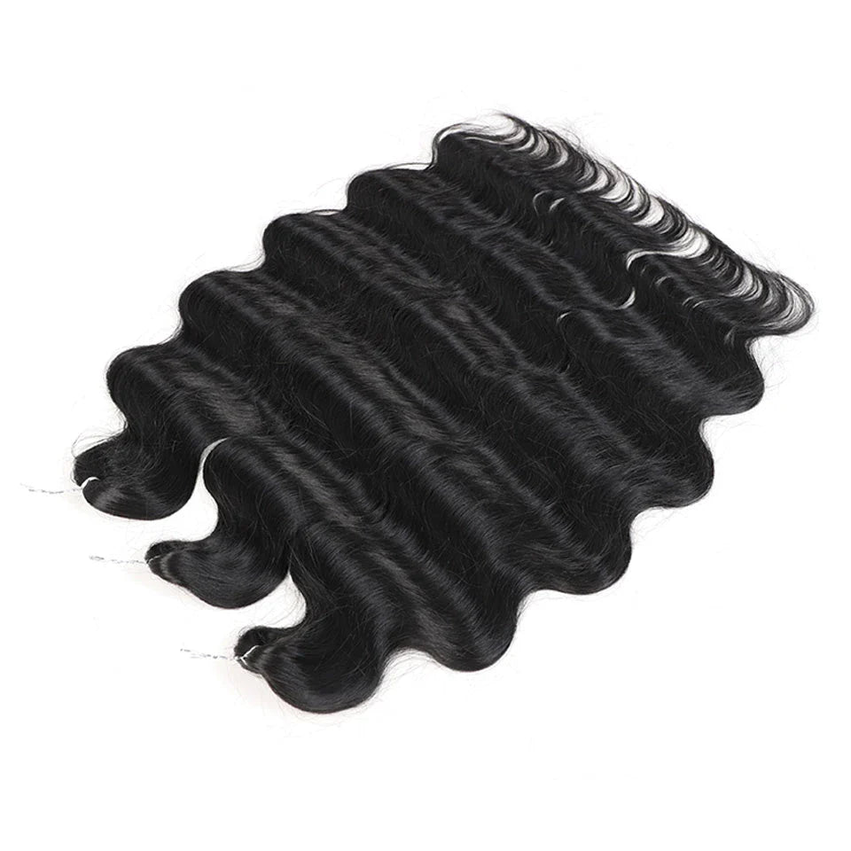 Ombre body wave crochet hair extensions in 24-inch length with seamless dark to light color blend