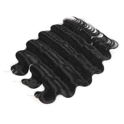 Ombre body wave crochet hair extensions in 24-inch length with seamless dark to light color blend