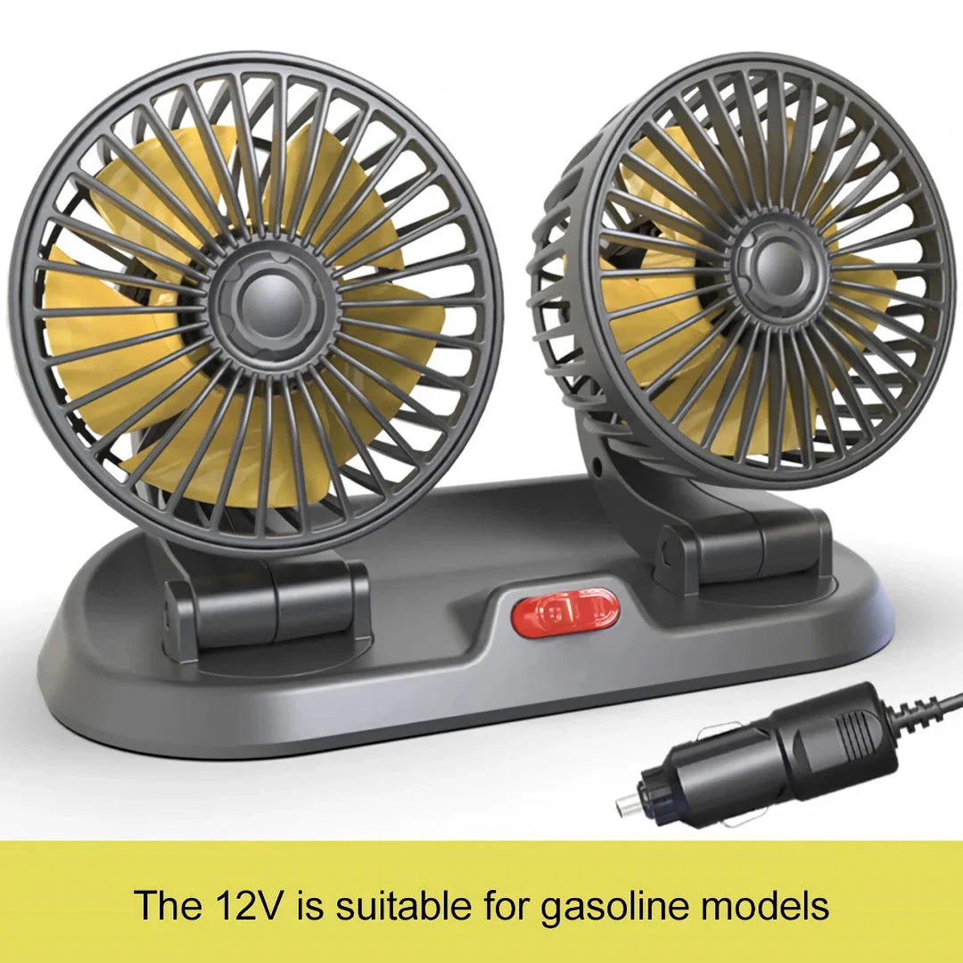 Dual Head USB Car Fan with Adjustable Airflow for Optimal Cooling in Vehicles