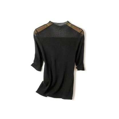 Elegant and comfortable women's half sleeve knitted top in black color with a stylish and sophisticated design