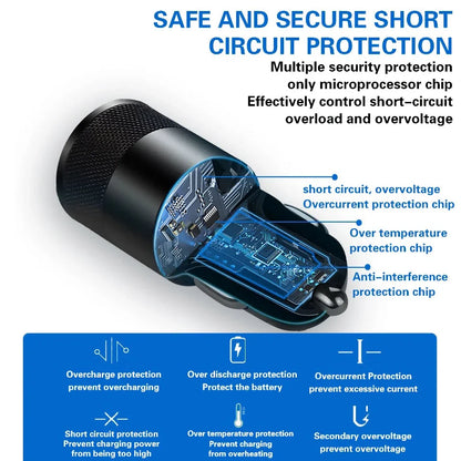 68W Dual USB-C Car Charger with lightning-fast charging capabilities and sleek, compact design