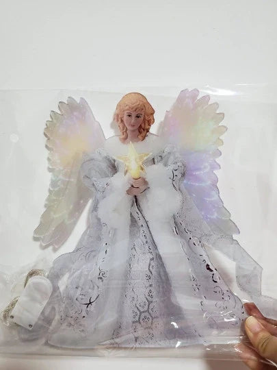 Glowing Christmas tree topper with festive angel doll decoration in acrylic with LED lighting