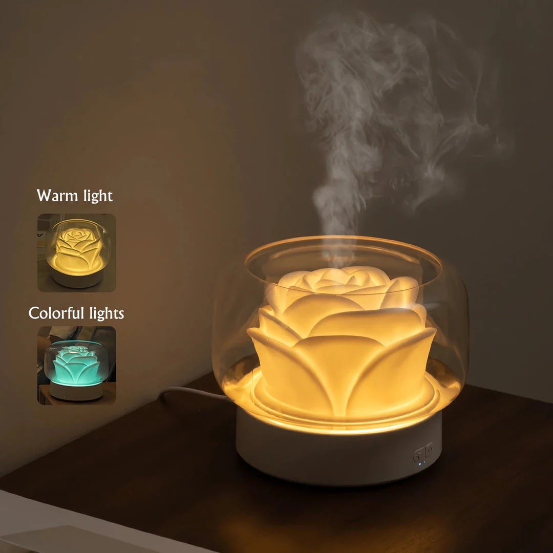 Essential oil diffuser and air humidifier with adjustable LED lighting, creating a serene and fragrant atmosphere