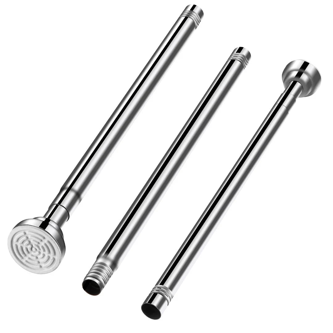 Adjustable stainless steel tension shower curtain rod in multiple size options for versatile bathroom and home use
