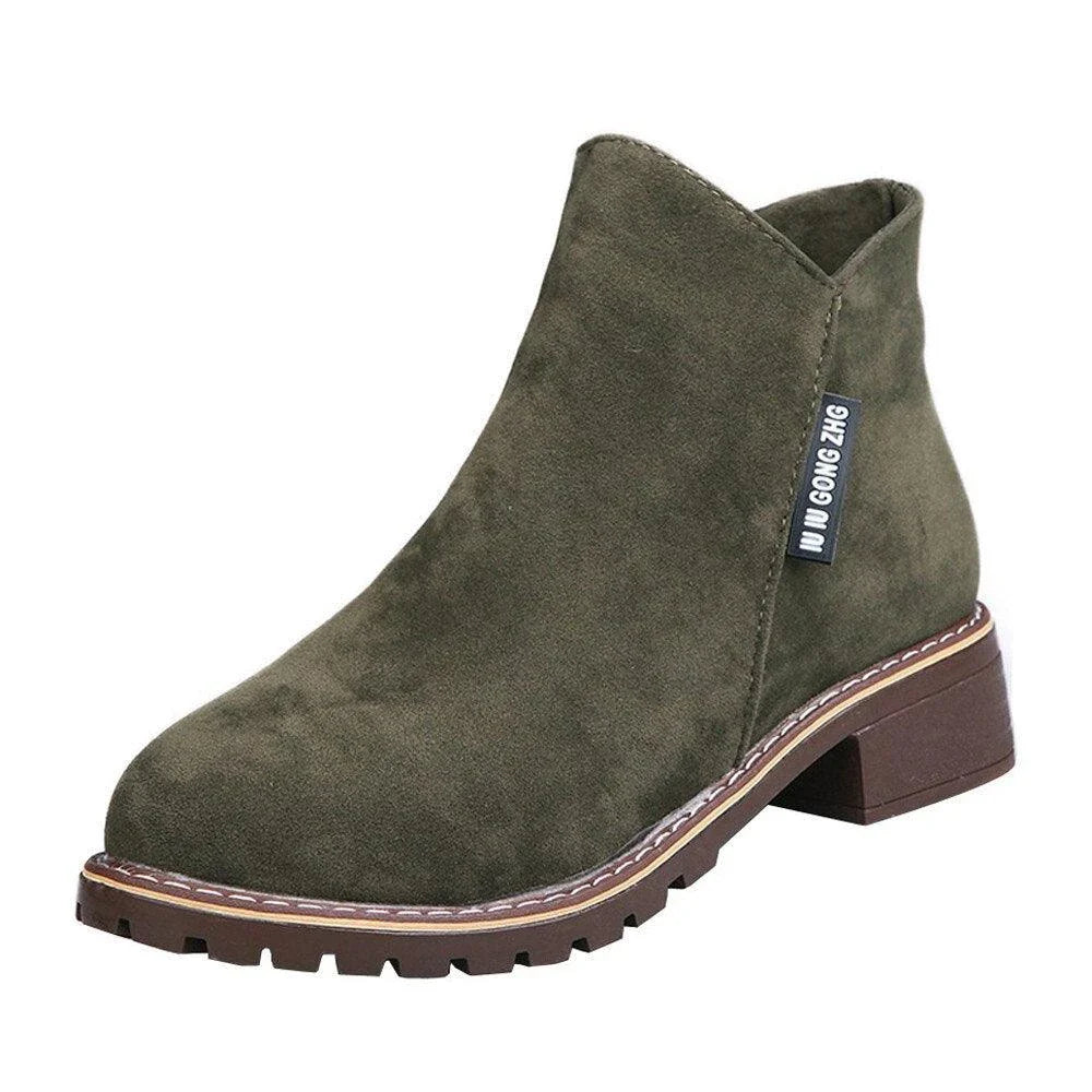 Stylish low-heel Frosted Martin Boots in a variety of colors, featuring a comfortable and versatile design for casual to formal wear.