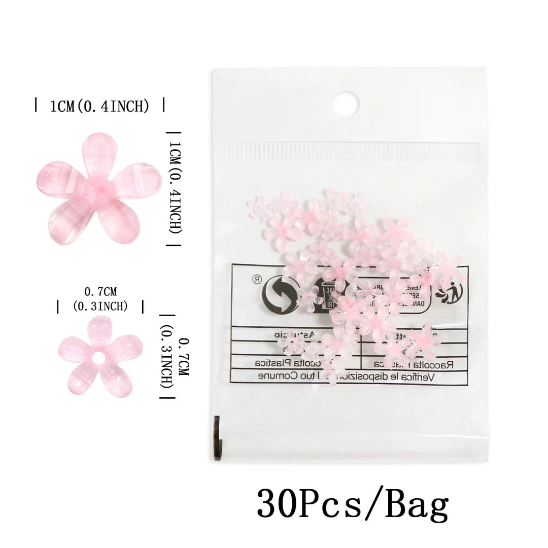 Transparent jelly 3D flower nail charms with rhinestone accents for elegant and charming nail art designs