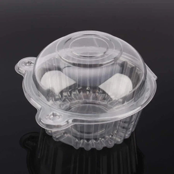 Set of 100 clear, disposable food containers with dome-shaped lids and adorable cat-shaped design