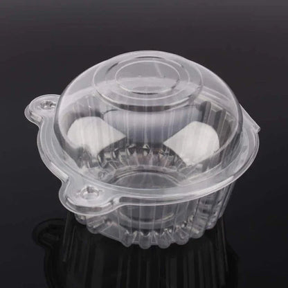 Set of 100 clear, disposable food containers with dome-shaped lids and adorable cat-shaped design