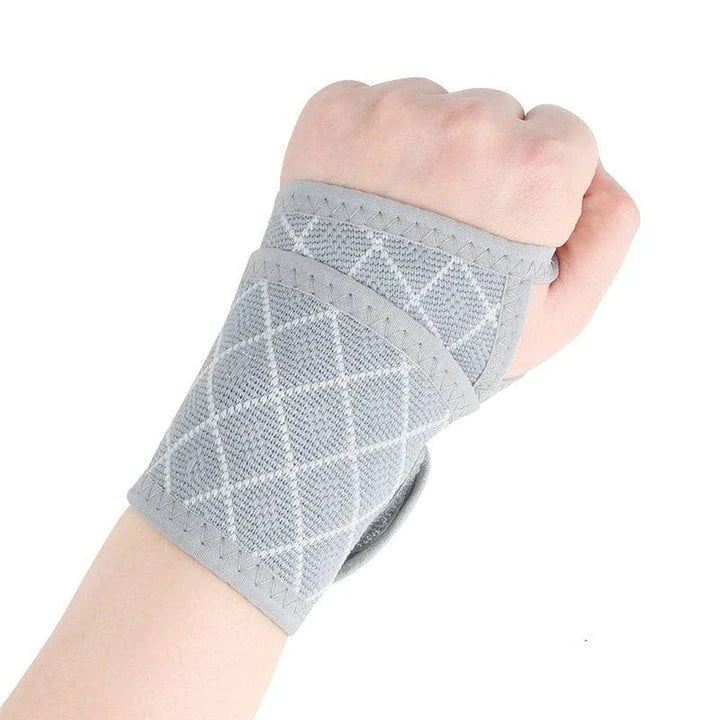 Premium sports wrist brace made of breathable spandex material with adjustable compression for customized support and pain relief during physical activities.