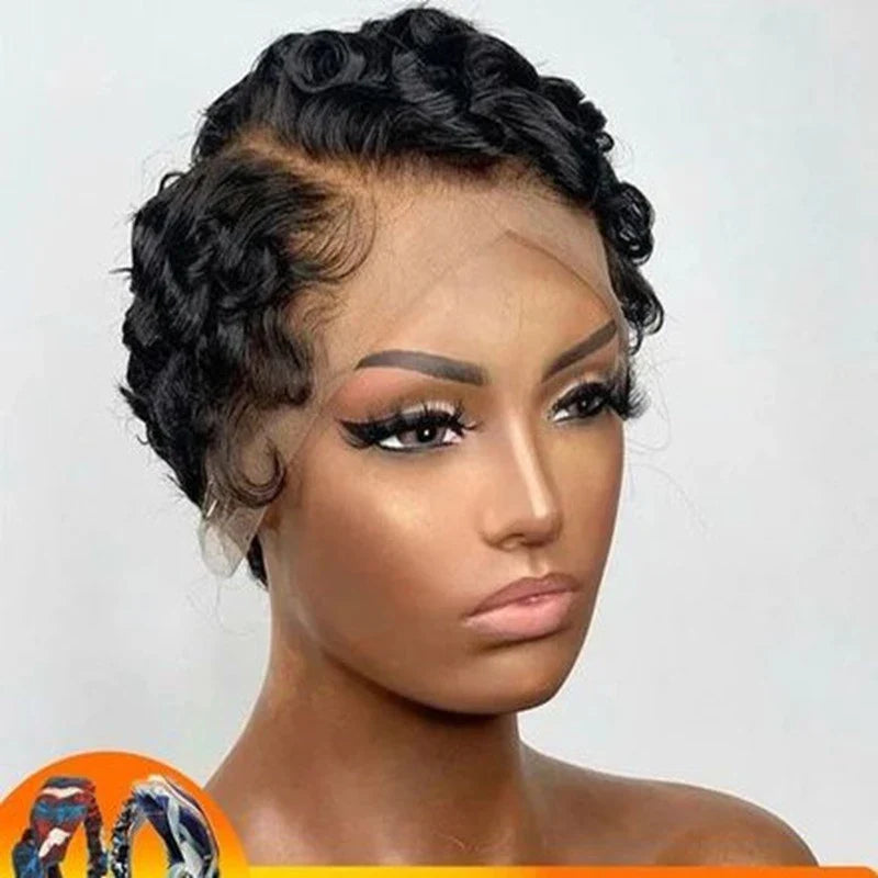 Human Hair T Frontal Deep Wave Pixie Cut Bob Wig - Captivating Accessory for Glamorous Transformation