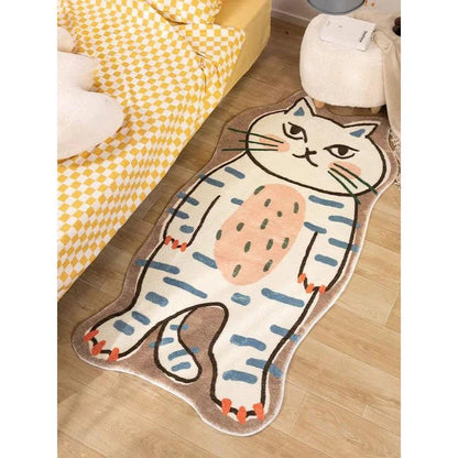 Cozy cartoon cat-themed rug with plush, non-slip design for living room, bedroom, or balcony decor
