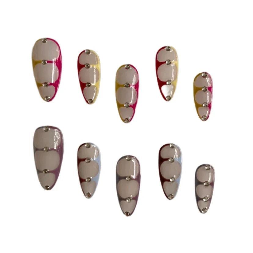 Handcrafted Almond French Nail Art in various sizes for custom wear and enhanced personal style
