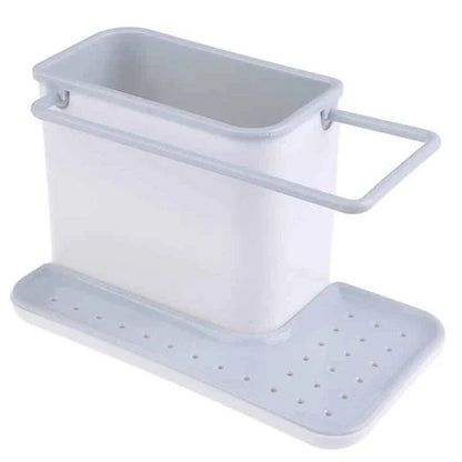 Multifunctional sink organizer with storage compartments, drying rail, and drip tray for a tidy kitchen countertop