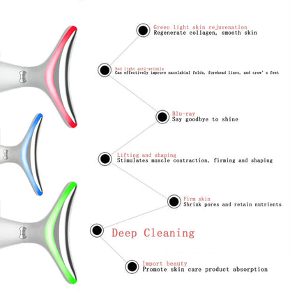 Color Light Neck Beauty Instrument - Neck Massaging Device with Vibration and Color-Changing Light Therapy