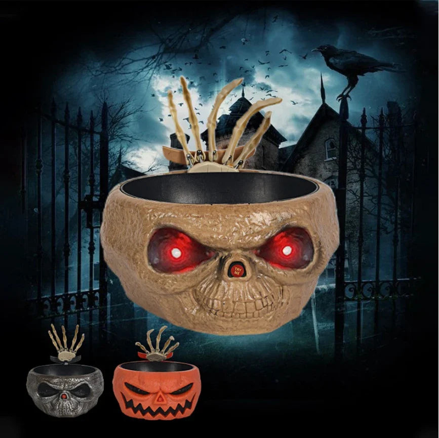 Illuminating Halloween pumpkin-shaped fruit plate with lighting and sound effects for festive holiday decor