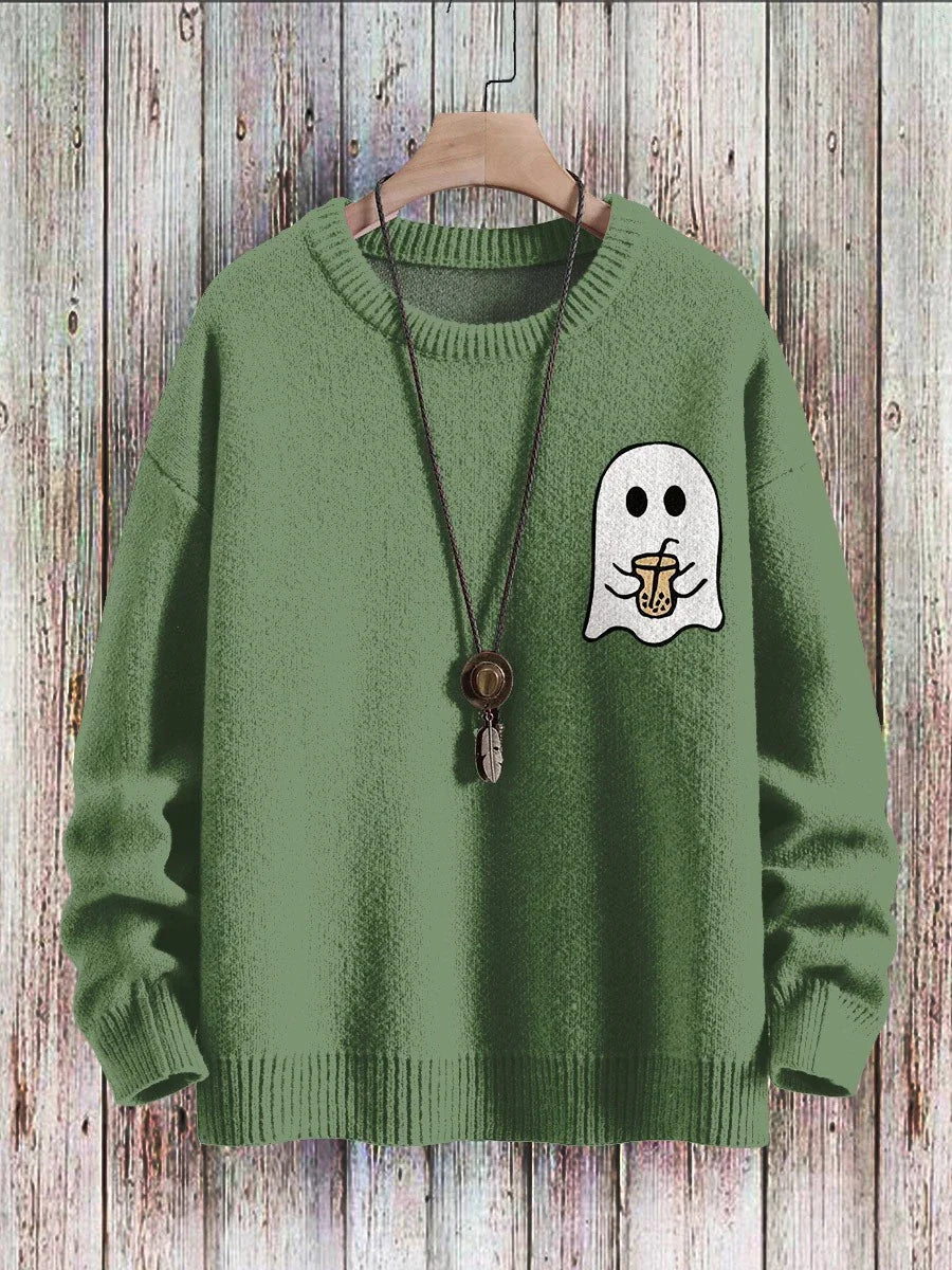 Ghostly Halloween sweater with playful ghost design, available in a variety of colors and sizes