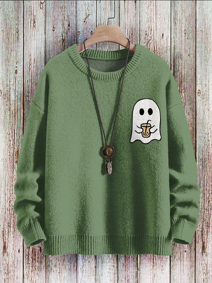 Ghostly Halloween sweater with playful ghost design, available in a variety of colors and sizes