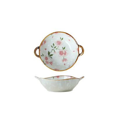 Elegant porcelain noodle and soup bowl with a comfortable handle, perfect for serving a variety of hot and cold dishes.