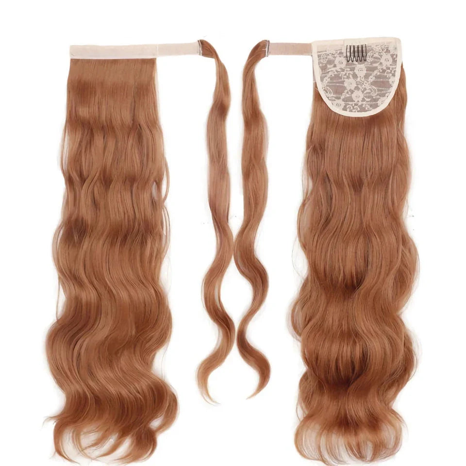 Glamorous blonde wavy clip-in ponytail for a Hollywood-inspired hairstyle