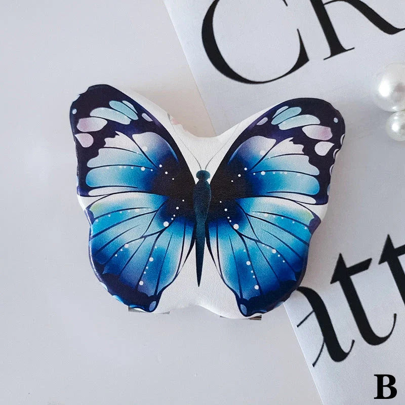 Compact Folding Butterfly Makeup Mirror with Premium PU Leather, Glass, and Zinc Alloy Construction