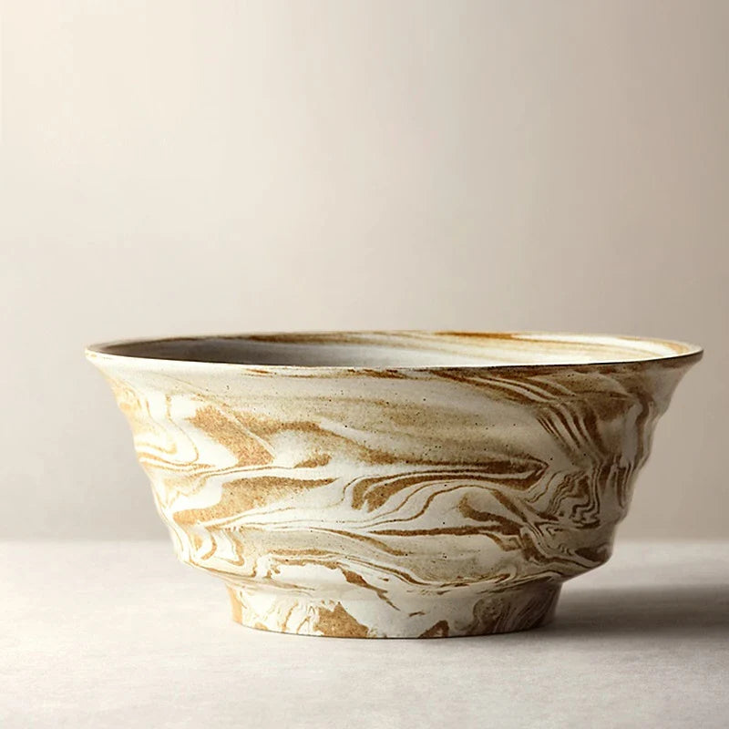 Elegant ceramic salad bowl with a personalized kiln-baked glaze design, perfect for serving fresh salads and dips