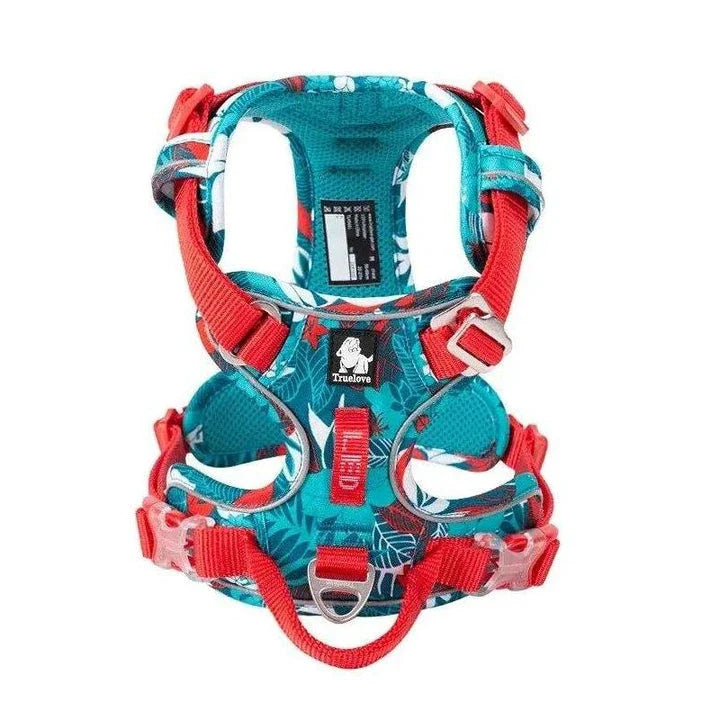 Durable reflective camouflage dog harness with lightweight aviation aluminum buckle for enhanced safety and comfort during outdoor activities