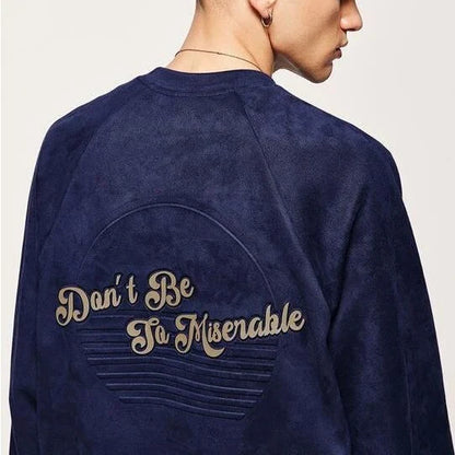 Cozy Embossed Faux-Suede Long-Sleeve T-Shirt in Blue with Unique Textured Design