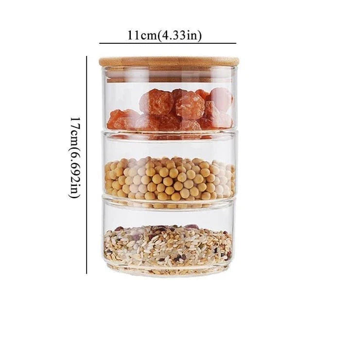 Premium 3-Layer Glass Food Storage Jar with Airtight Bamboo Lid for Storing Dry Goods, Leftovers, and Snacks
