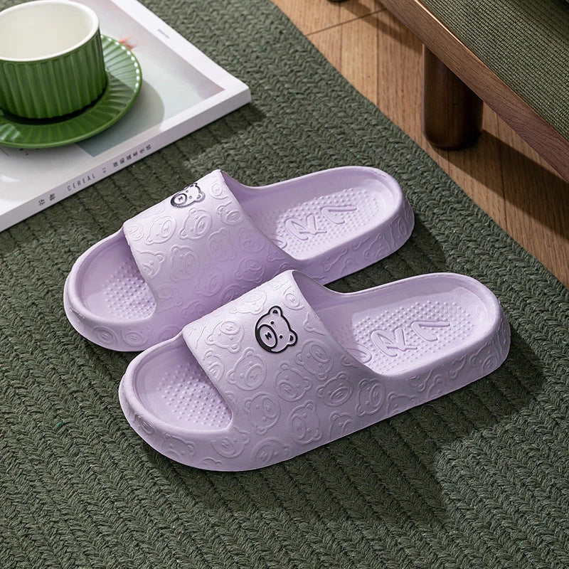 Cozy bear-themed slippers with thick, non-slip soles for indoor wear