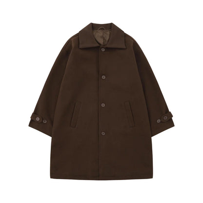 Premium Japanese-inspired retro wool coat in a classic brown color, featuring a single-breasted design and lapel collar for a polished look.