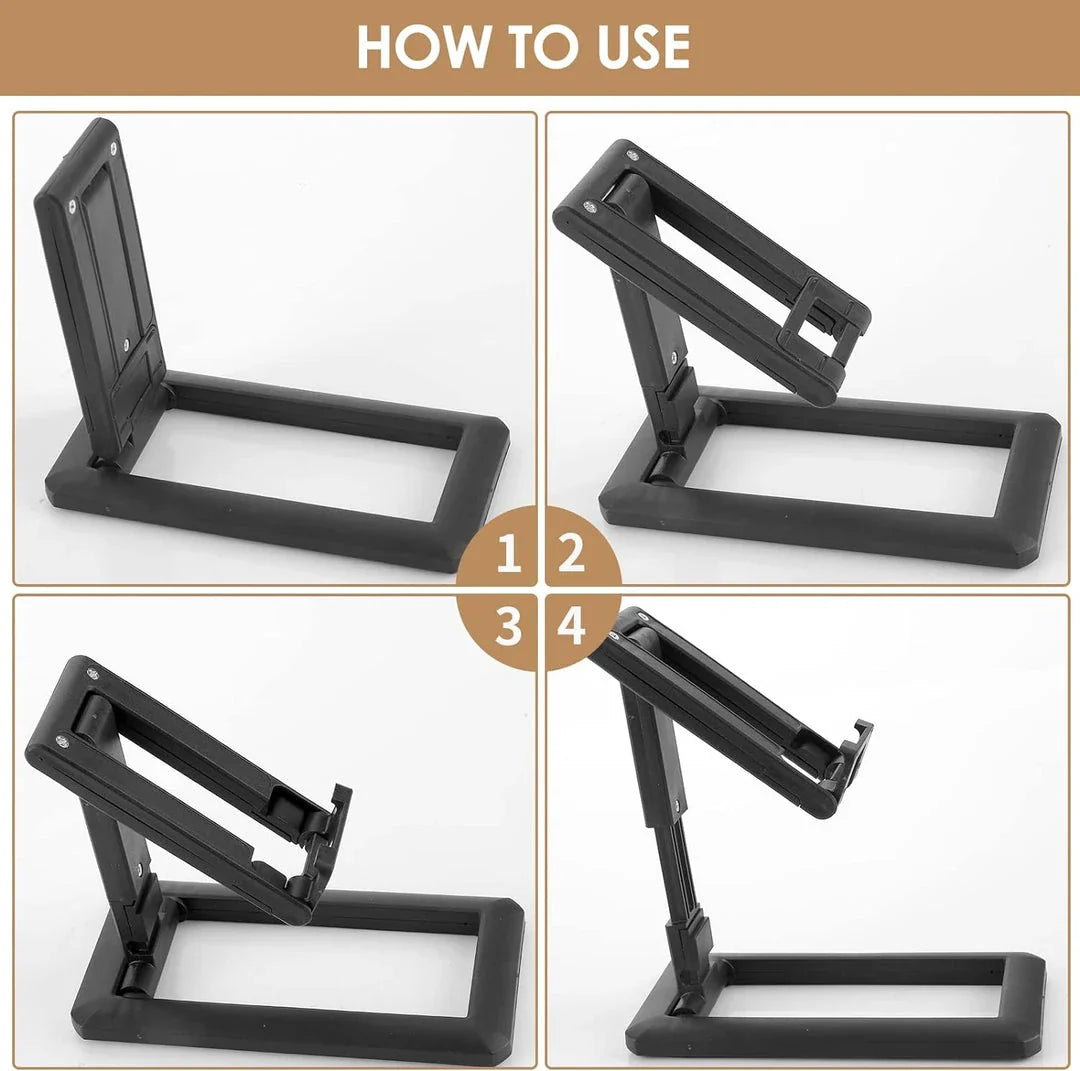 Adjustable and foldable phone stand made of durable aluminum alloy and silicone pads for hands-free convenience