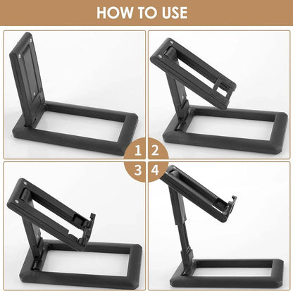 Adjustable and foldable phone stand made of durable aluminum alloy and silicone pads for hands-free convenience