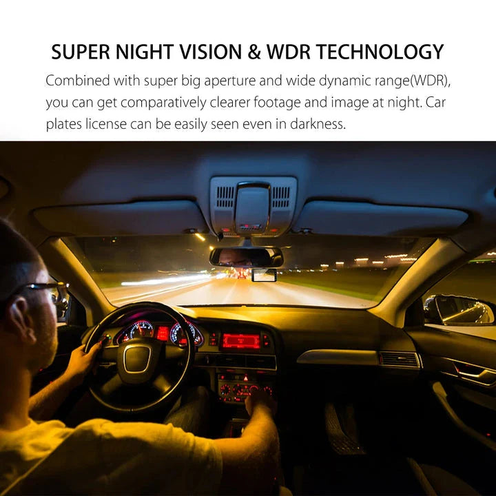 1080P Full HD Dual Dash Cam with Night Vision and 170 Degree Wide Angle Lens